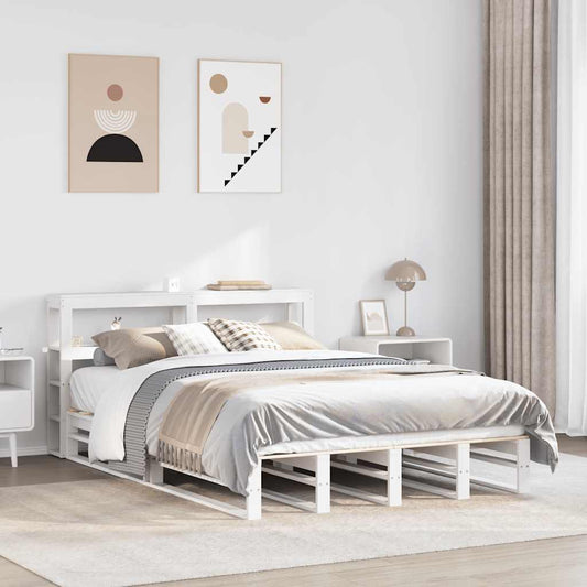 vidaXL Bed Frame without Mattress White 150x200 cm King Size Solid Wood Pine 1