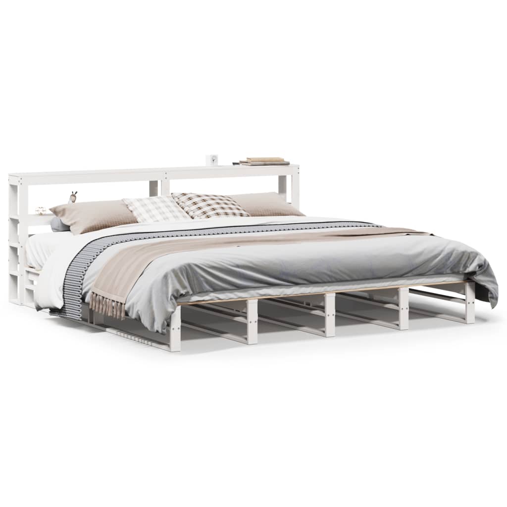 Bed Frame without Mattress Solid Wood Pine Length 200 cm White 180 cm