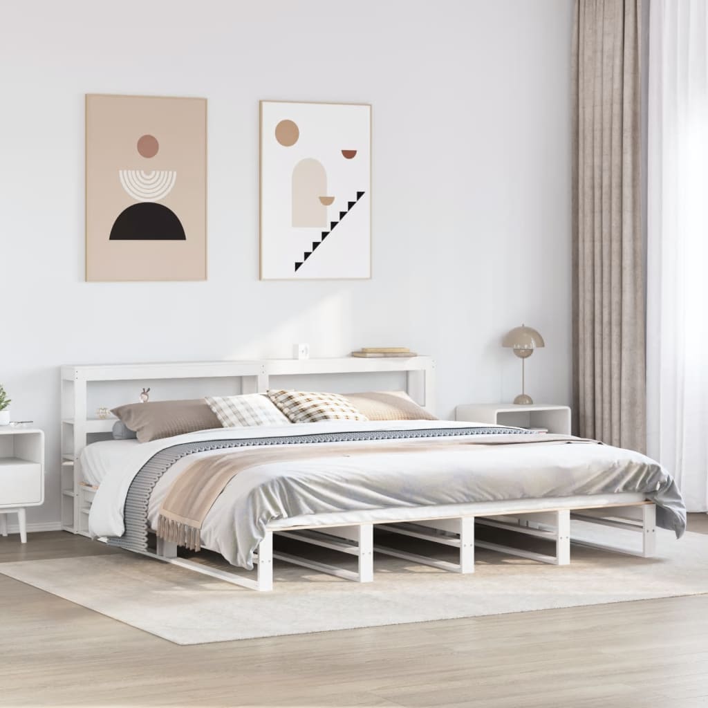 Bed Frame without Mattress Solid Wood Pine Length 200 cm White 180 cm