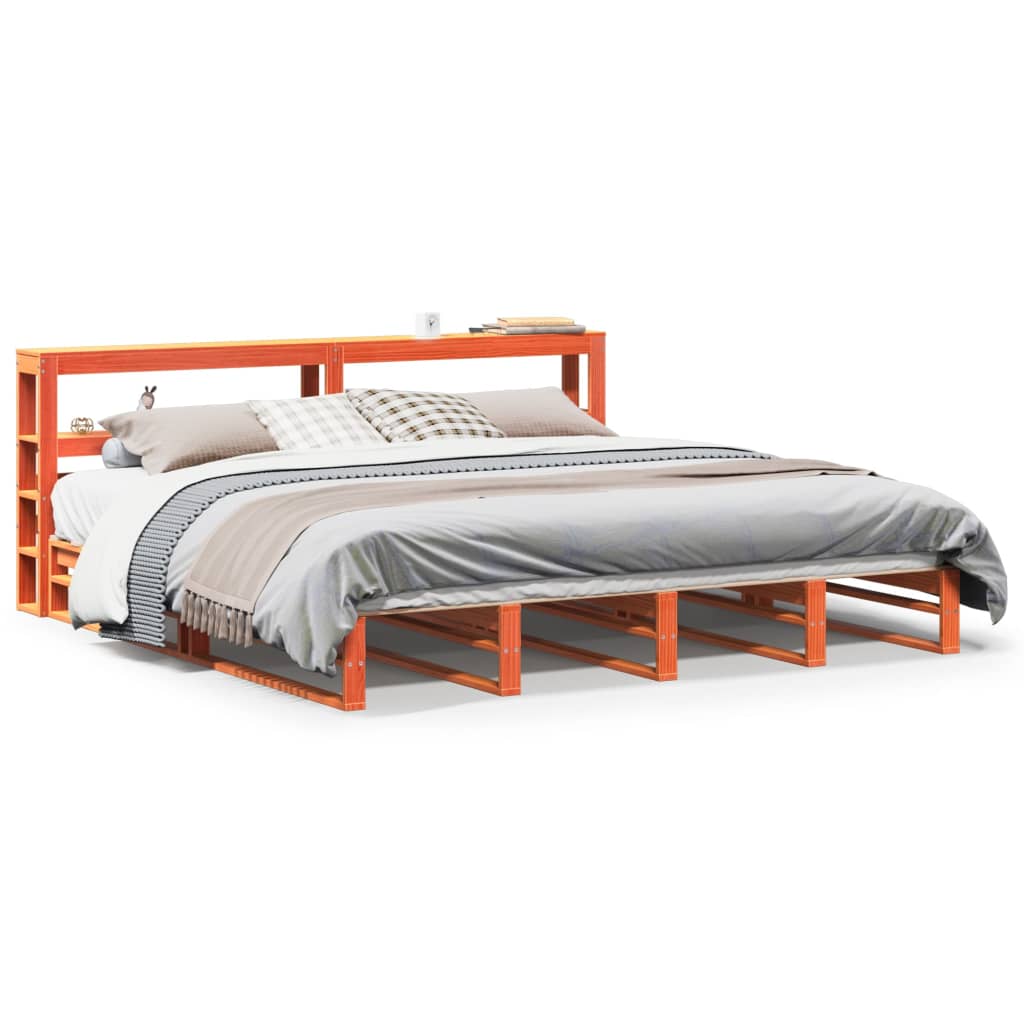 vidaXL Bed Frame without Mattress Wax Brown 200x200 cm Solid Wood Pine 2