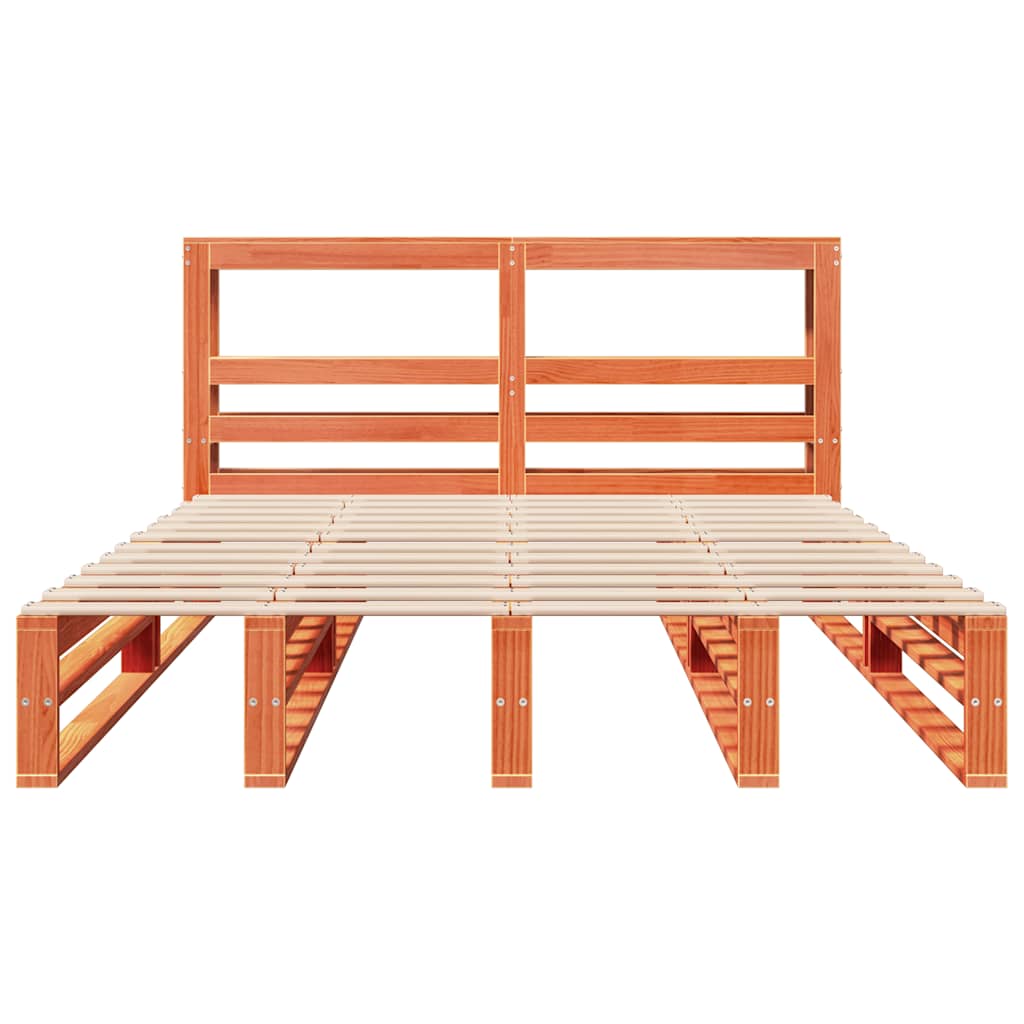 vidaXL Bed Frame without Mattress Wax Brown 135x190 cm Double Solid Wood Pine 4