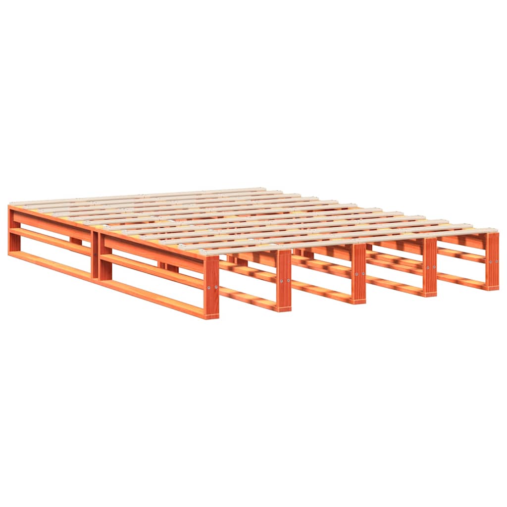 vidaXL Bed Frame without Mattress Wax Brown 135x190 cm Double Solid Wood Pine 5