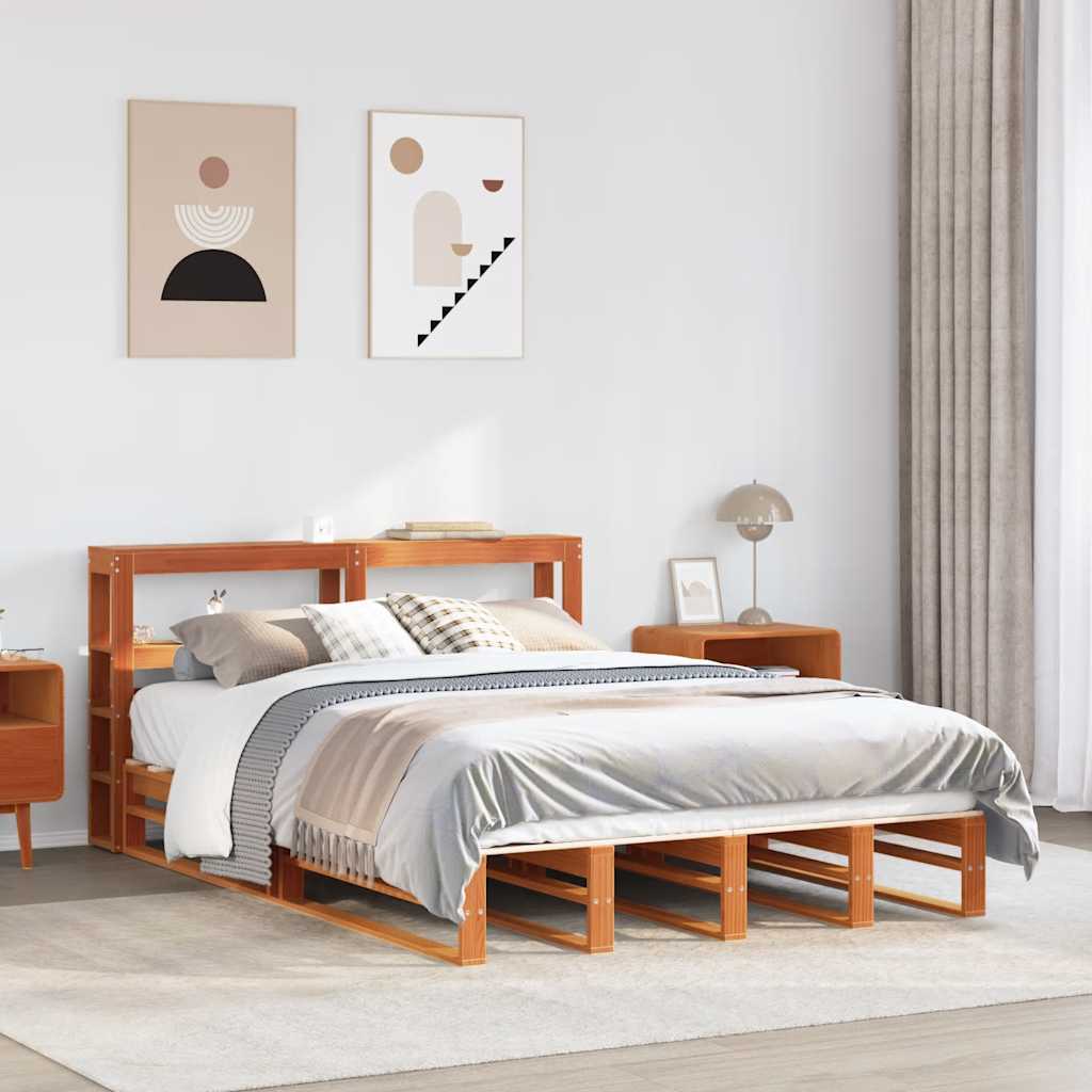 vidaXL Bed Frame without Mattress Wax Brown 135x190 cm Double Solid Wood Pine 1
