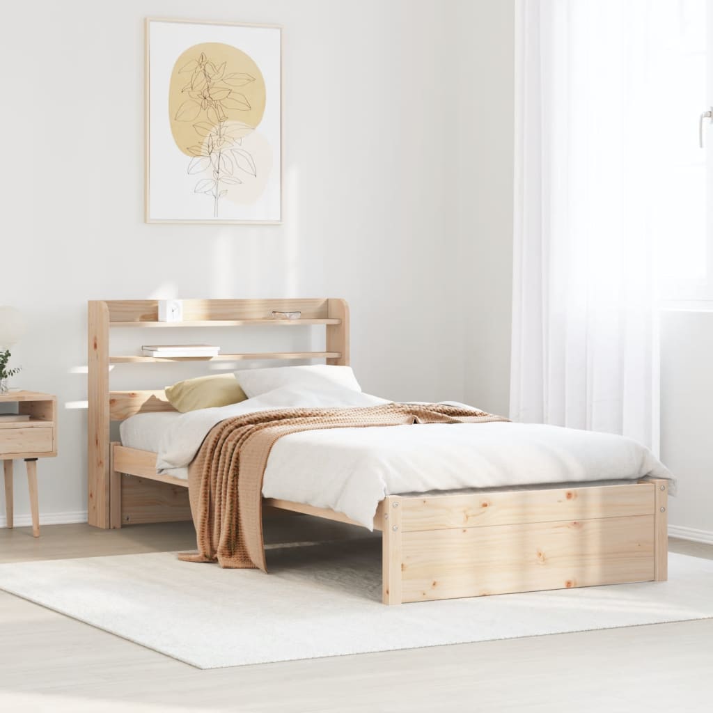 vidaXL Bed Frame with Shelf Solid Pine Wood