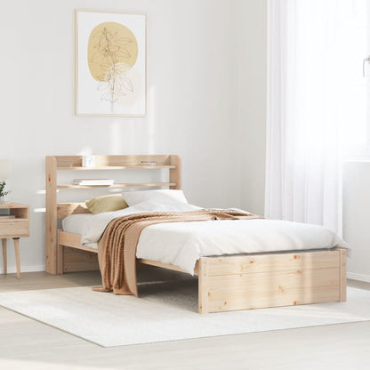 vidaXL Bed Frame with Shelf Solid Pine Wood