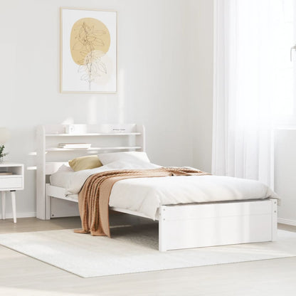 vidaXL Bed Frame with Shelf Solid Pine Wood