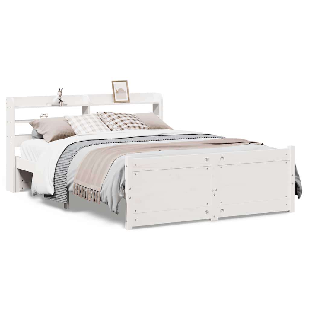 vidaXL Bed Frame with Headboard without Mattress White 140x190 cm 2