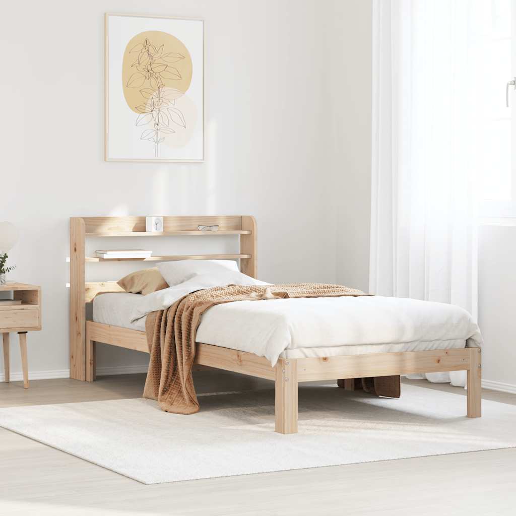Bed Frame with Headboard without Mattress Length 200 cm Natural 90 cm
