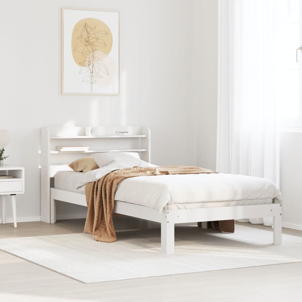 Bed Frame with Headboard without Mattress Length 200 cm White 100 cm