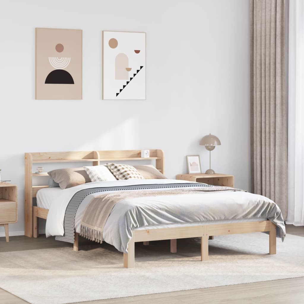 Bed Frame with Headboard without Mattress Length 200 cm Natural 150 cm