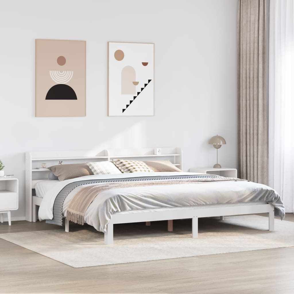 Bed Frame with Headboard without Mattress Length 200 cm White 180 cm