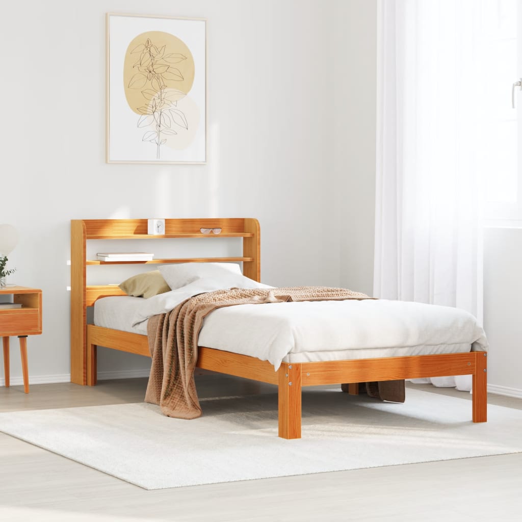 Bed Frame with Headboard without Mattress Length 200 cm Wax brown 100 cm