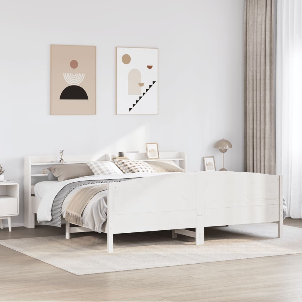 vidaXL Bed Frame without Mattress White 180x200 cm Super King Solid Wood Pine 1