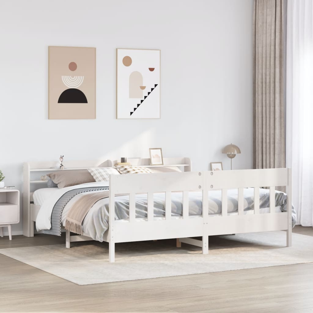vidaXL Bed Frame without Mattress White 180x200 cm Super King Solid Wood Pine 1