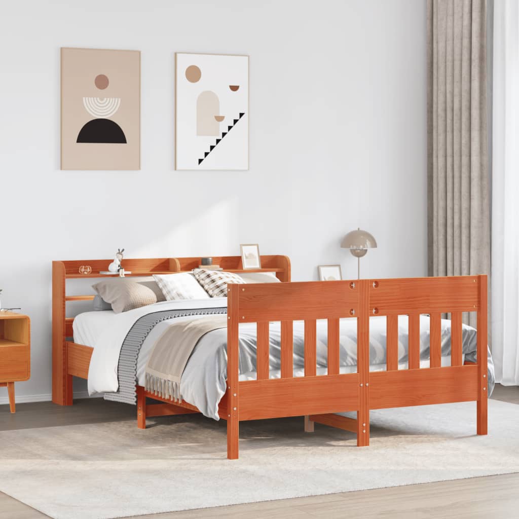 Bed Frame without Mattress Solid Wood Pine Length 200 cm Wax brown 160 cm