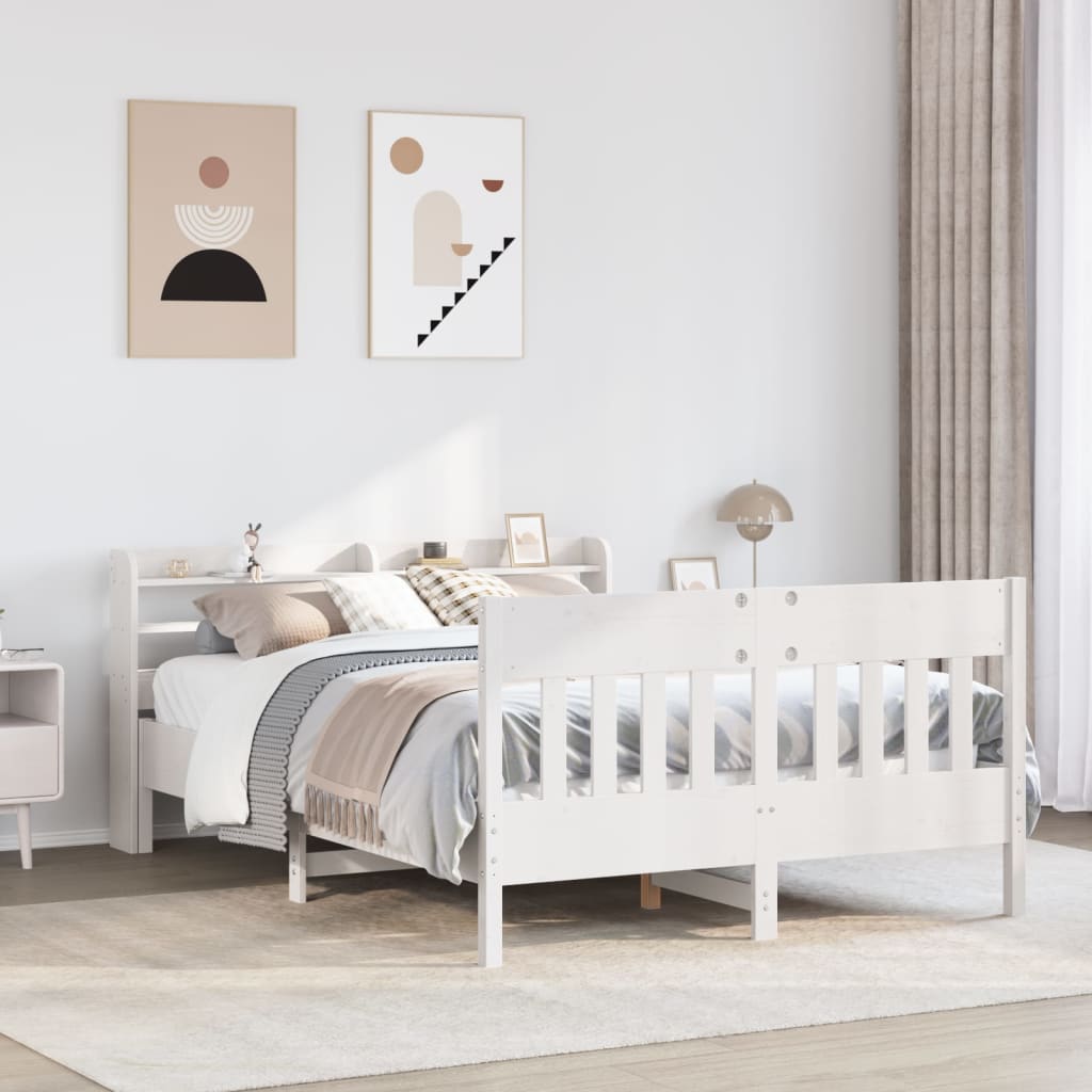 Bed Frame without Mattress Solid Wood Pine Length 200 cm White 150 cm