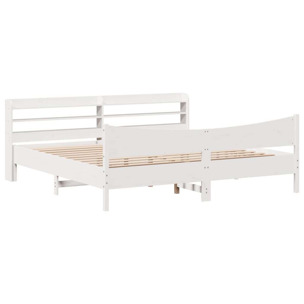 vidaXL Bed Frame with Headboard White 180x200 cm Super King Solid Wood Pine 2