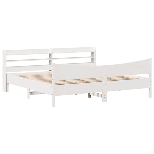 vidaXL Bed Frame with Headboard White 180x200 cm Super King Solid Wood Pine 2