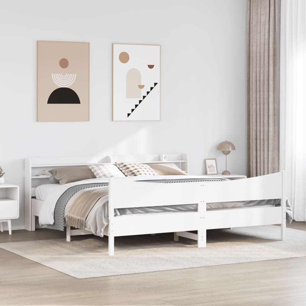 vidaXL Bed Frame with Headboard White 180x200 cm Super King Solid Wood Pine 3