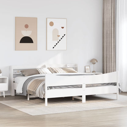 vidaXL Bed Frame with Headboard White 180x200 cm Super King Solid Wood Pine 3