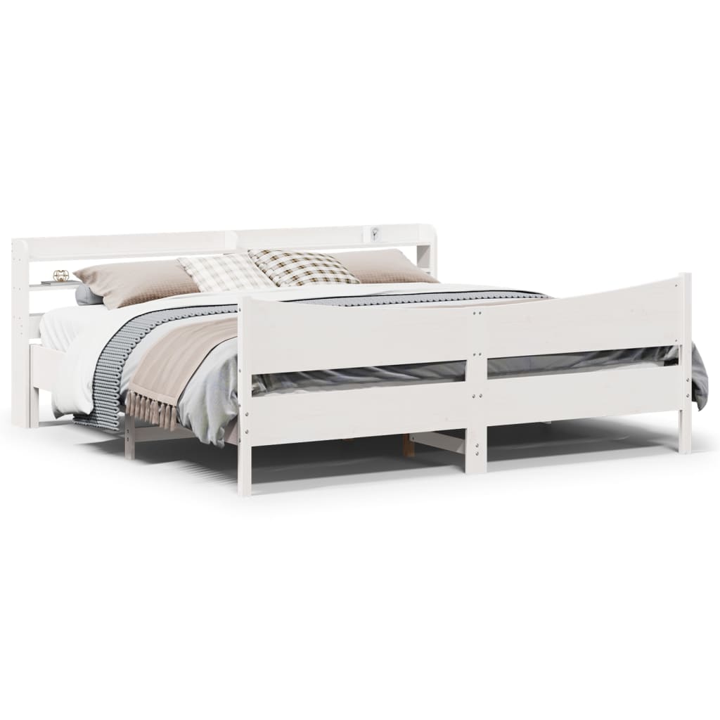 vidaXL Bed Frame with Headboard White 180x200 cm Super King Solid Wood Pine 1