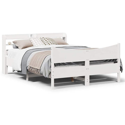 Bed Frame with Headboard Solid Wood Pine Length 200 cm White 150 cm