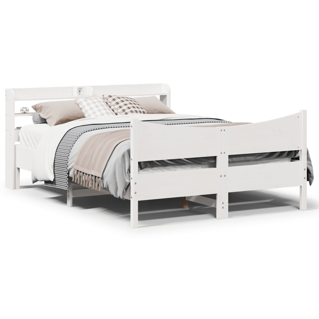 Bed Frame with Headboard Solid Wood Pine Length 200 cm White 140 cm