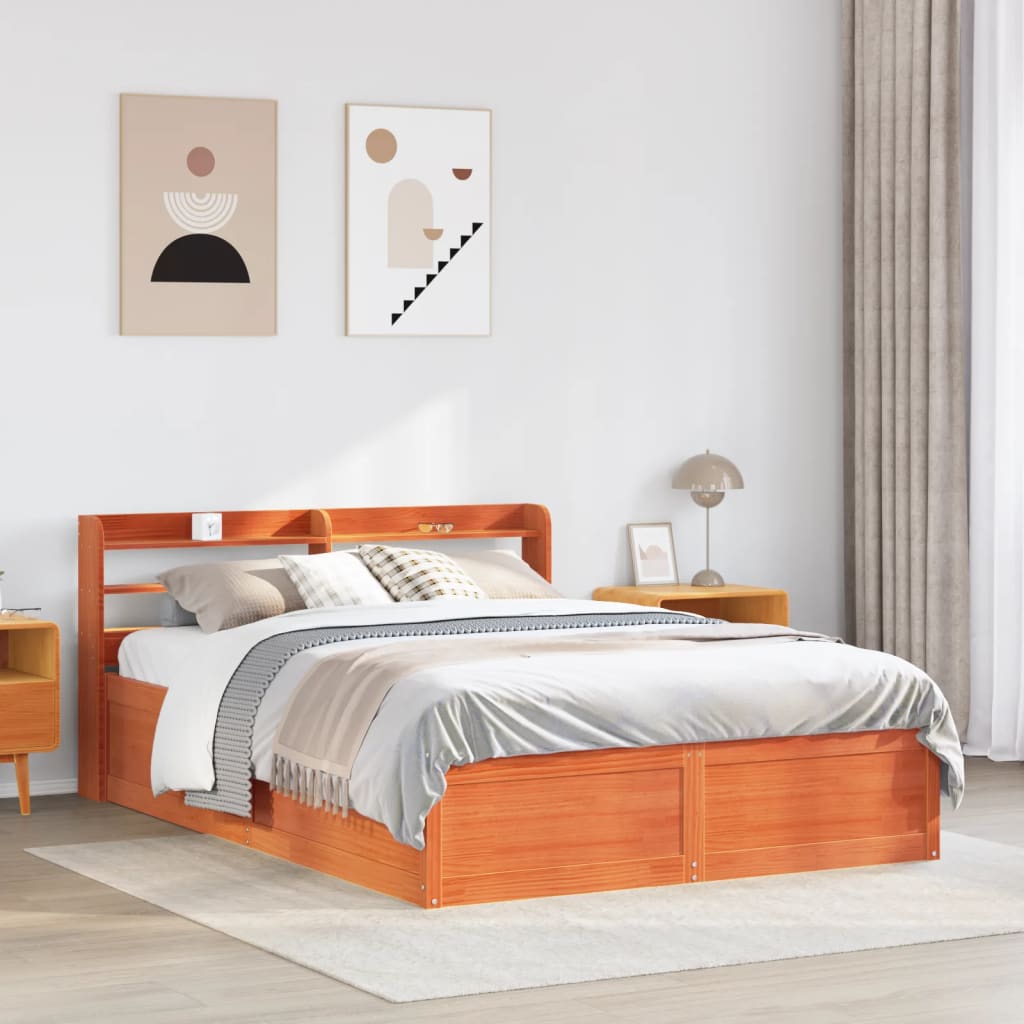 vidaXL Bed Frame with Headboard Wax Brown 150x200 cm King Size Solid Wood Pine 3