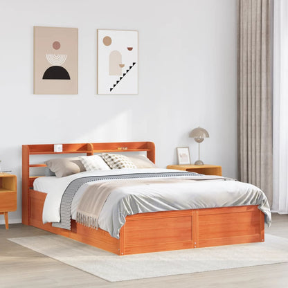 vidaXL Bed Frame with Headboard Wax Brown 150x200 cm King Size Solid Wood Pine 3