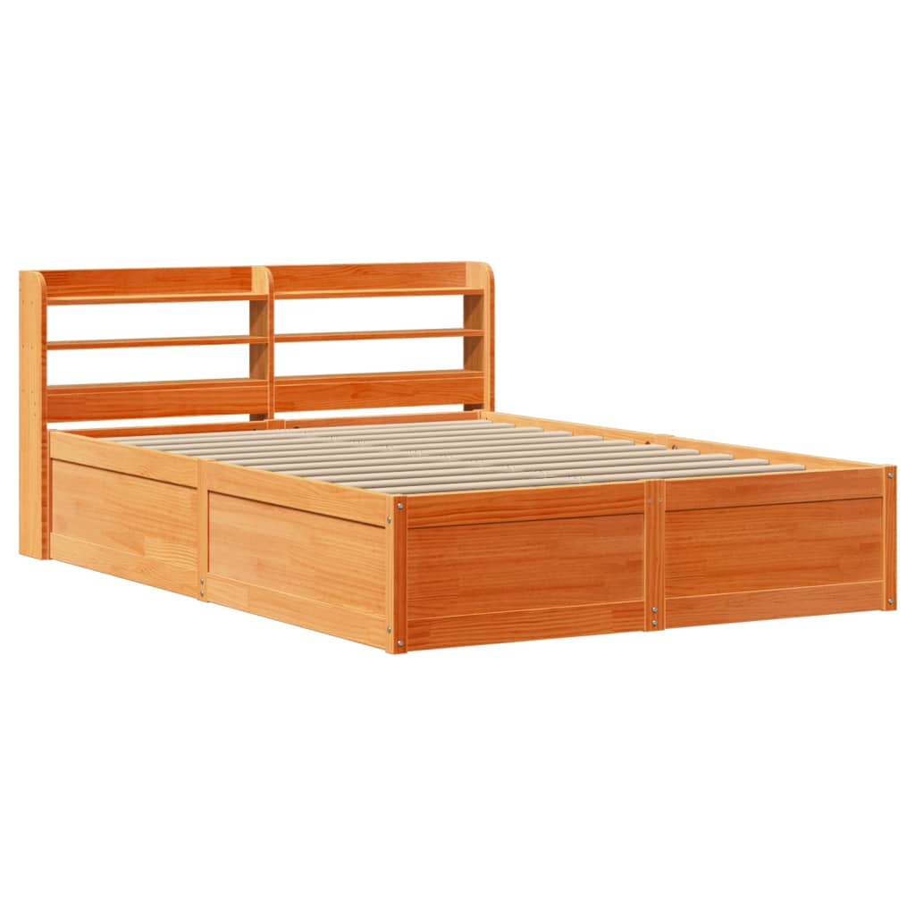 vidaXL Bed Frame with Headboard Wax Brown 120x200 cm Solid Wood Pine 2