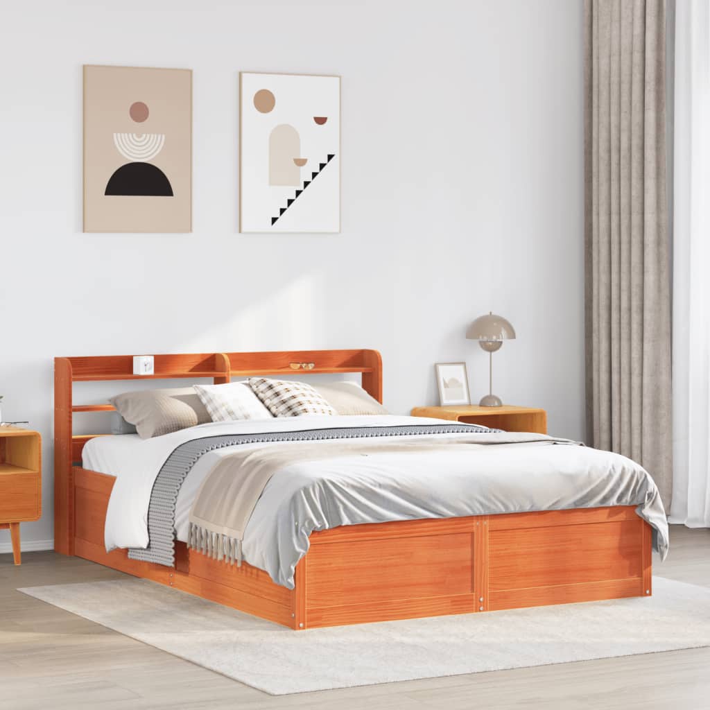vidaXL Bed Frame with Headboard Wax Brown 120x200 cm Solid Wood Pine 3