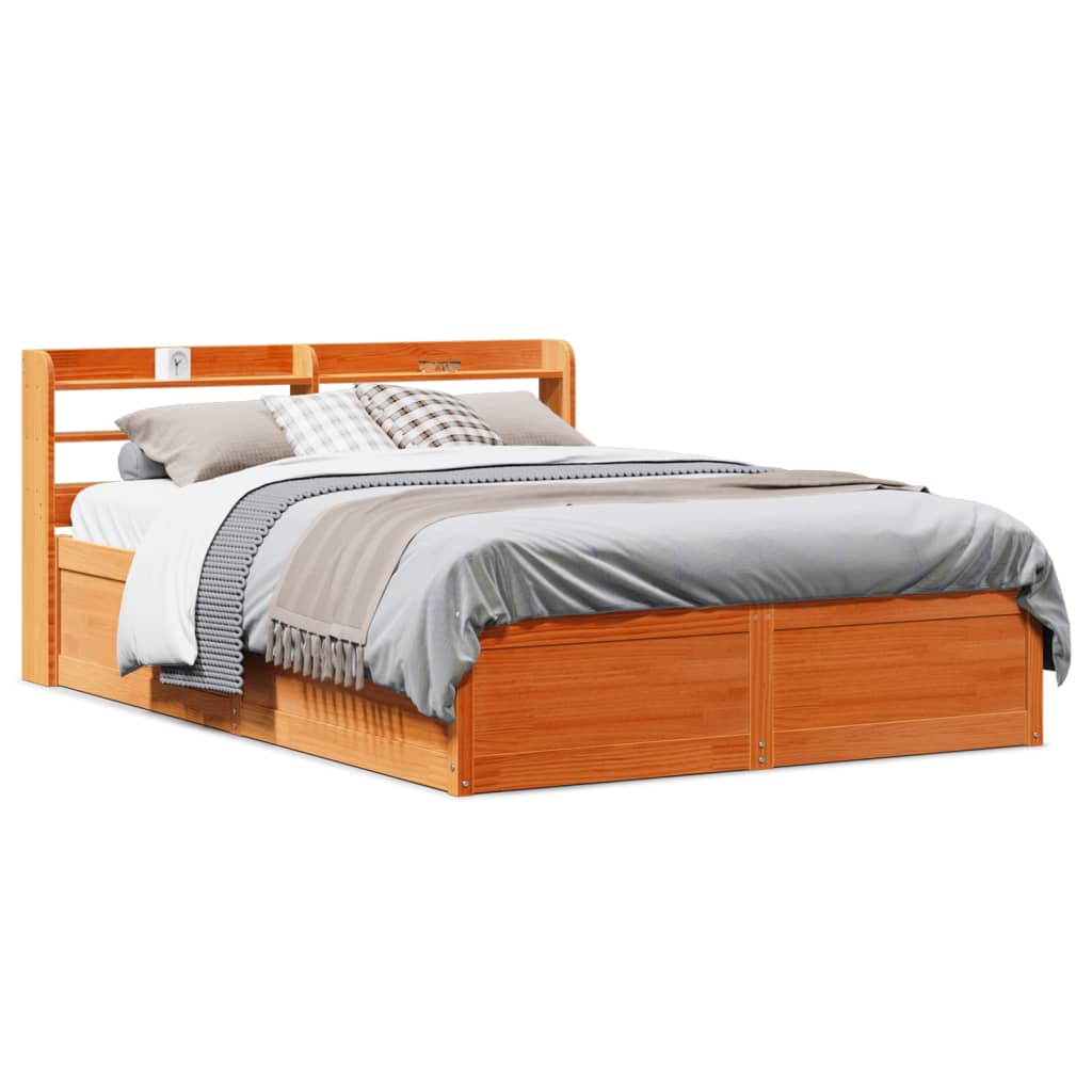 vidaXL Bed Frame with Headboard Wax Brown 120x200 cm Solid Wood Pine 1