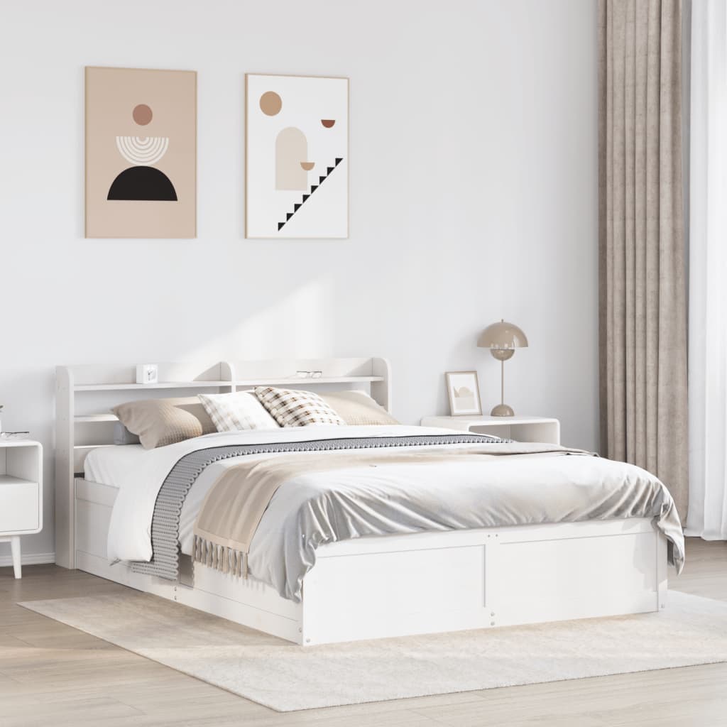 vidaXL Bed Frame with Headboard White 140x190 cm Solid Wood Pine 3