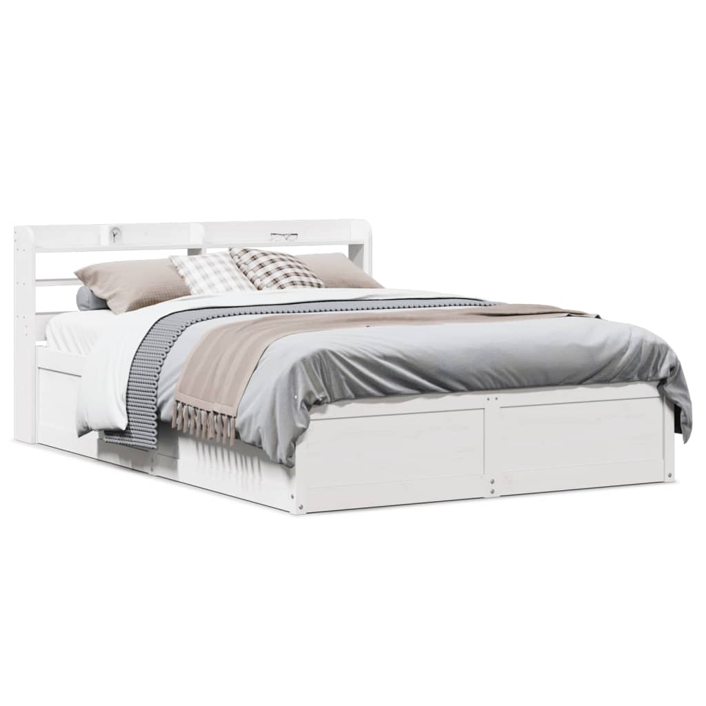 vidaXL Bed Frame with Headboard White 140x190 cm Solid Wood Pine 1
