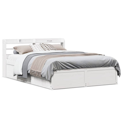 vidaXL Bed Frame with Headboard White 140x190 cm Solid Wood Pine 1