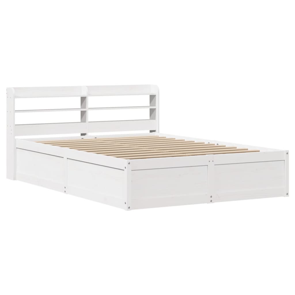 vidaXL Bed Frame with Headboard White 135x190 cm Solid Wood Pine 2