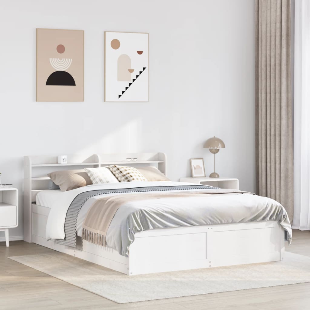 vidaXL Bed Frame with Headboard White 135x190 cm Solid Wood Pine 3