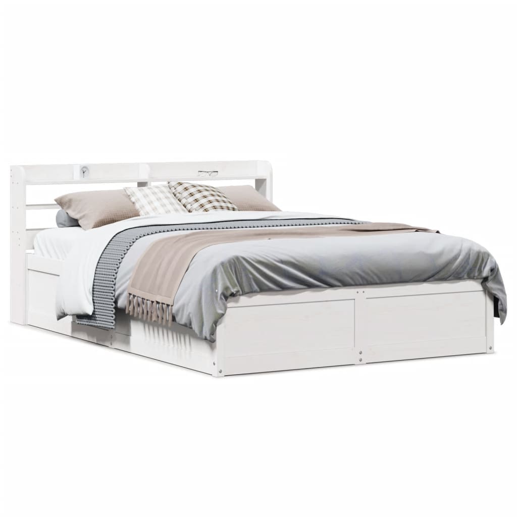 vidaXL Bed Frame with Headboard White 135x190 cm Solid Wood Pine 1