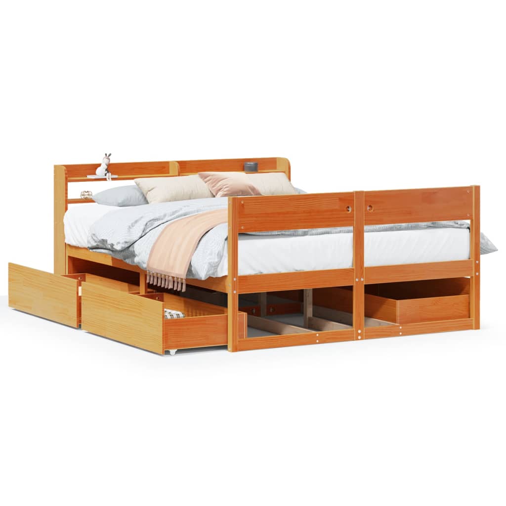 vidaXL Bed Frame without Mattress Wax Brown 160x200 cm Solid Wood Pine 2