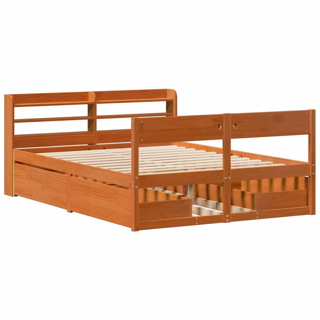 vidaXL Bed Frame without Mattress Wax Brown 160x200 cm Solid Wood Pine 3