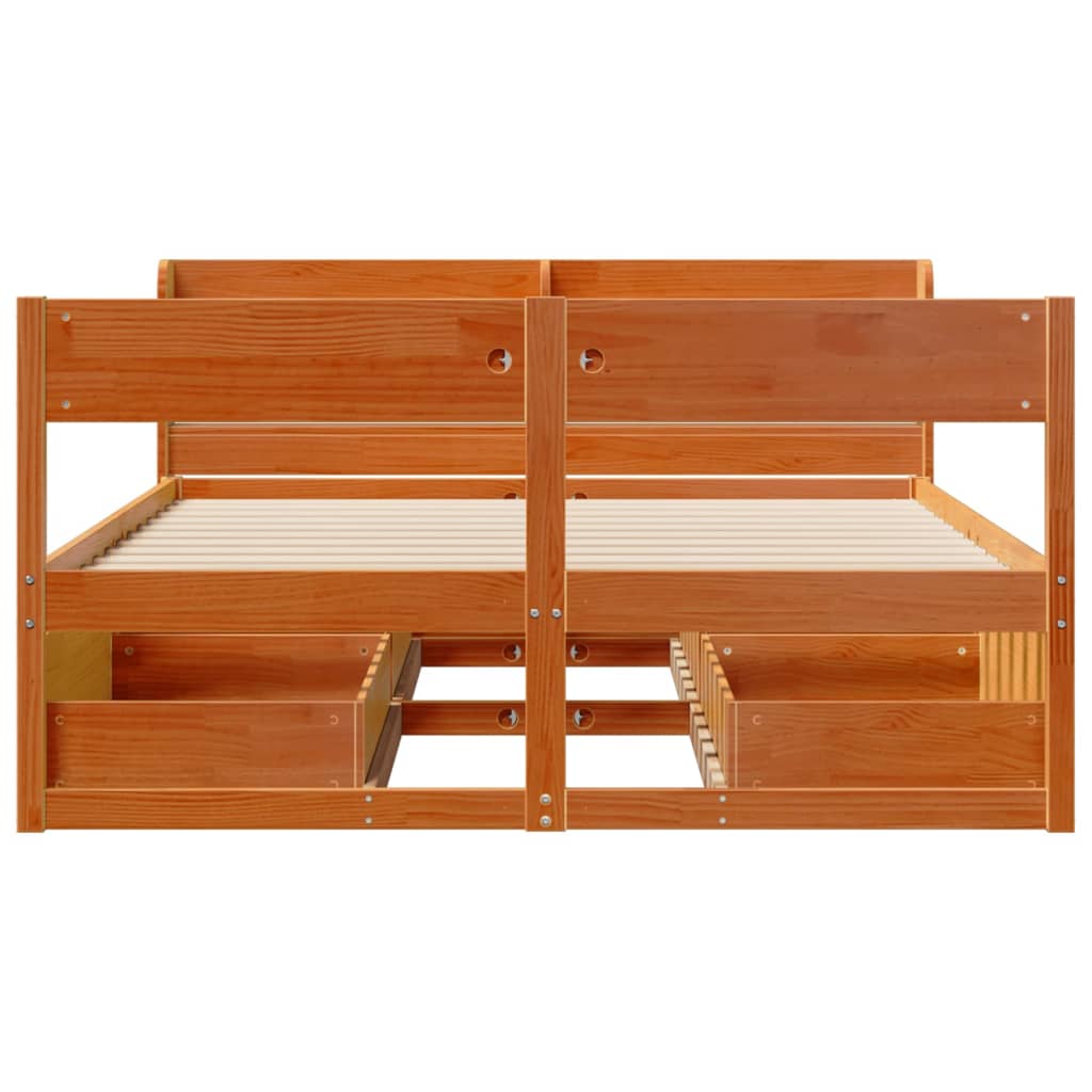 vidaXL Bed Frame without Mattress Wax Brown 160x200 cm Solid Wood Pine 4