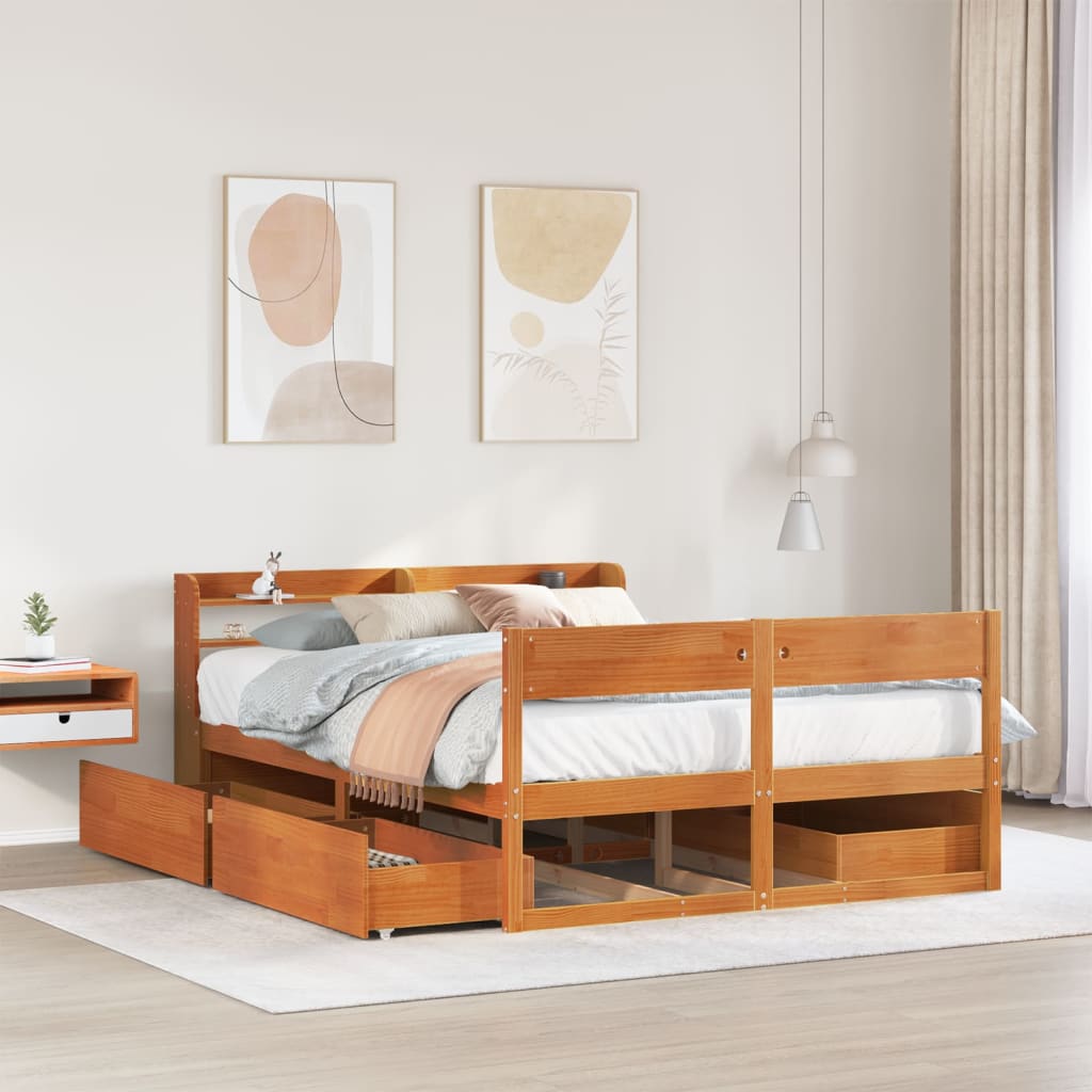 vidaXL Bed Frame without Mattress Wax Brown 160x200 cm Solid Wood Pine 1