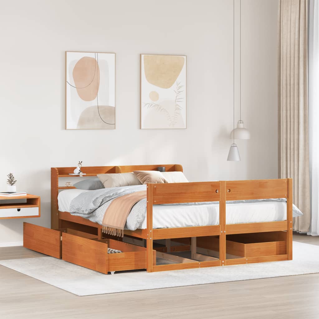 vidaXL Bed Frame without Mattress Wax Brown 150x200 cm Solid Wood Pine 1