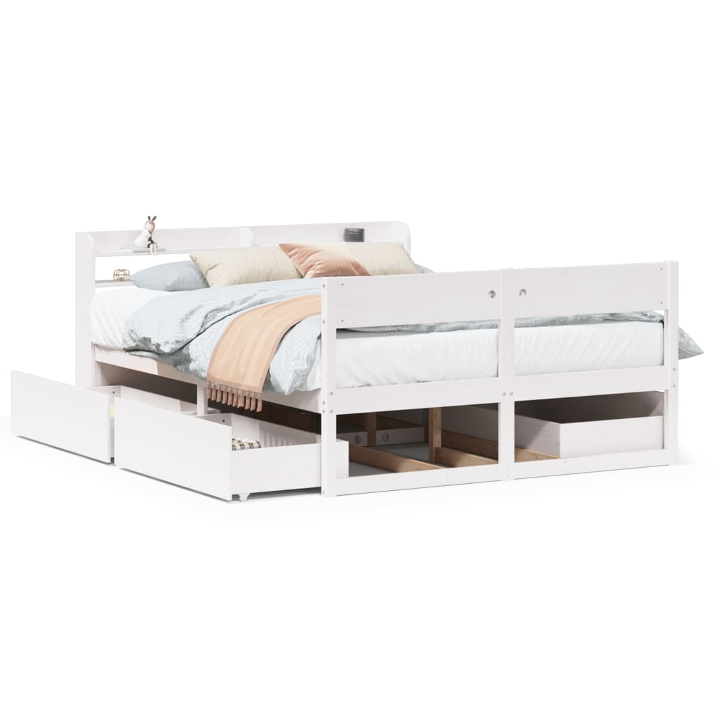 vidaXL Bed Frame without Mattress White 140x200 cm Solid Wood Pine 2