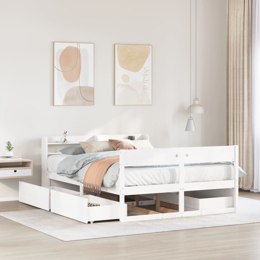vidaXL Bed Frame without Mattress White 140x200 cm Solid Wood Pine 1
