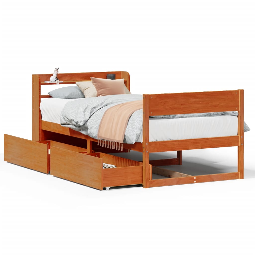 vidaXL Bed Frame without Mattress Wax Brown 100x200 cm Solid Wood Pine 2