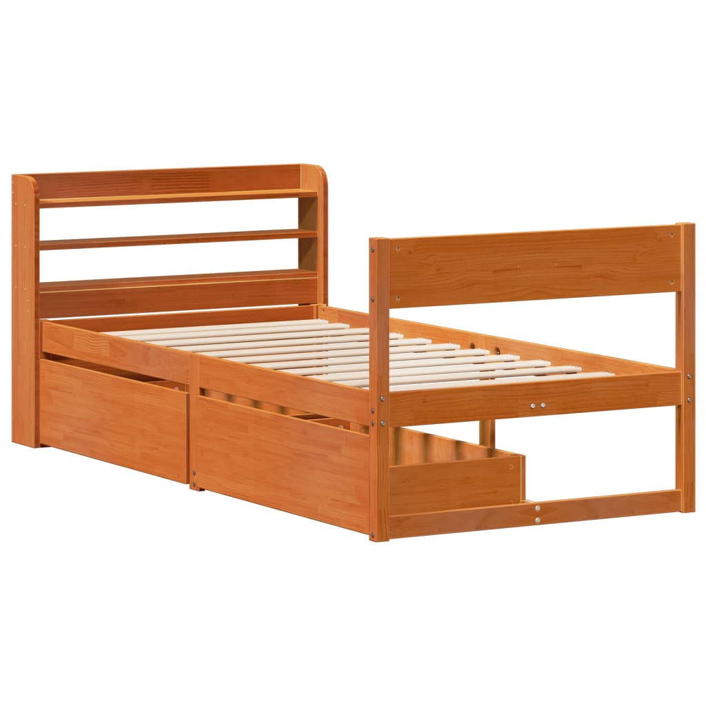 vidaXL Bed Frame without Mattress Wax Brown 100x200 cm Solid Wood Pine 3