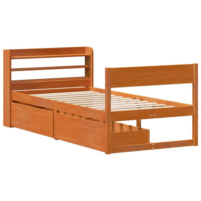 vidaXL Bed Frame without Mattress Wax Brown 100x200 cm Solid Wood Pine 3