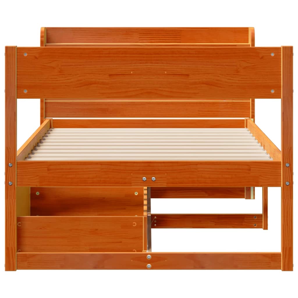 vidaXL Bed Frame without Mattress Wax Brown 100x200 cm Solid Wood Pine 4