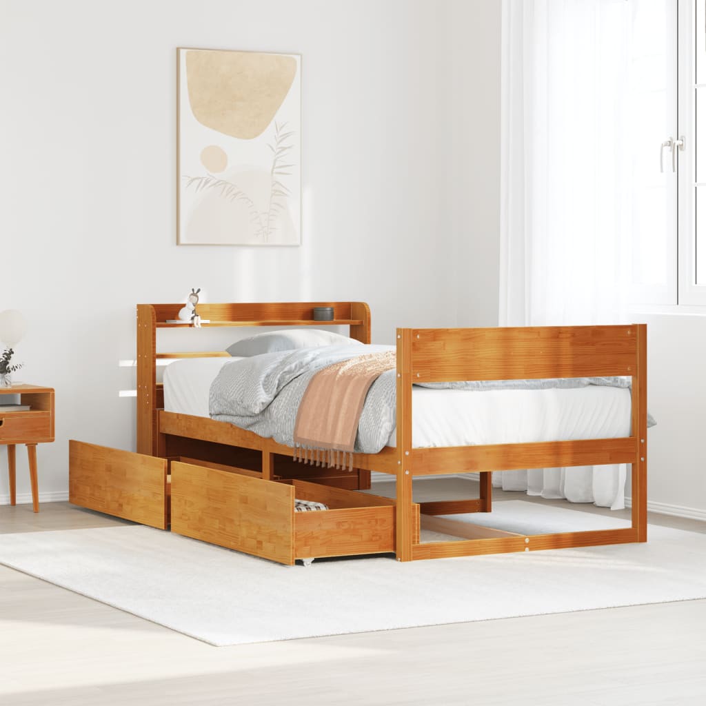 vidaXL Bed Frame without Mattress Wax Brown 100x200 cm Solid Wood Pine 1
